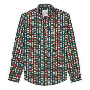 RSVLTS Crackin’ Christmas Long Sleeve Shirt in Green — front view