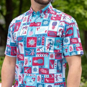 RSVLTS Vacation Nation KUNUFLEX Short Sleeve Shirt in Blue — front view