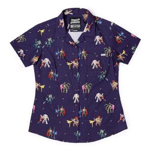 RSVLTS May the Power Protect You Women's KUNUFLEX Short Sleeve Shirt in Purple — front view