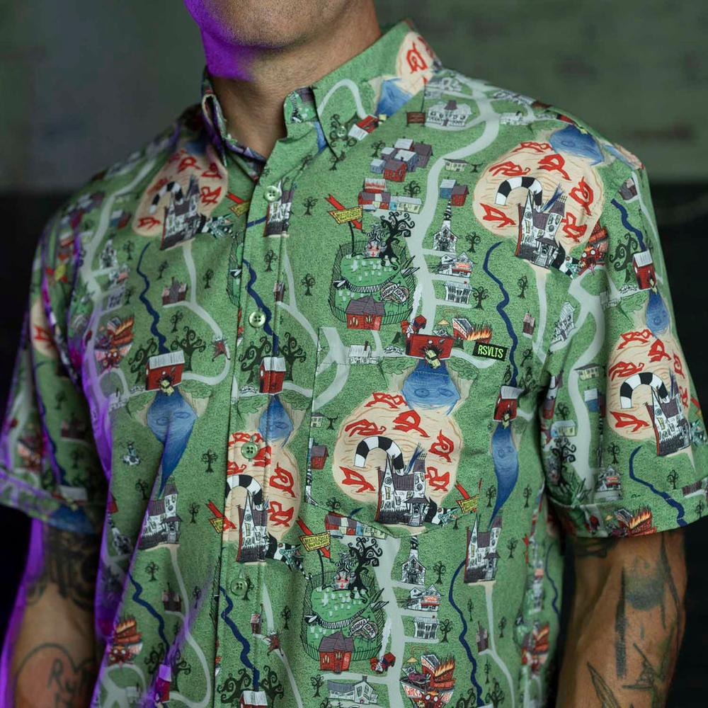 RSVLTS Terror of Winter River KUNUFLEX Short Sleeve Shirt in Green — detail 7