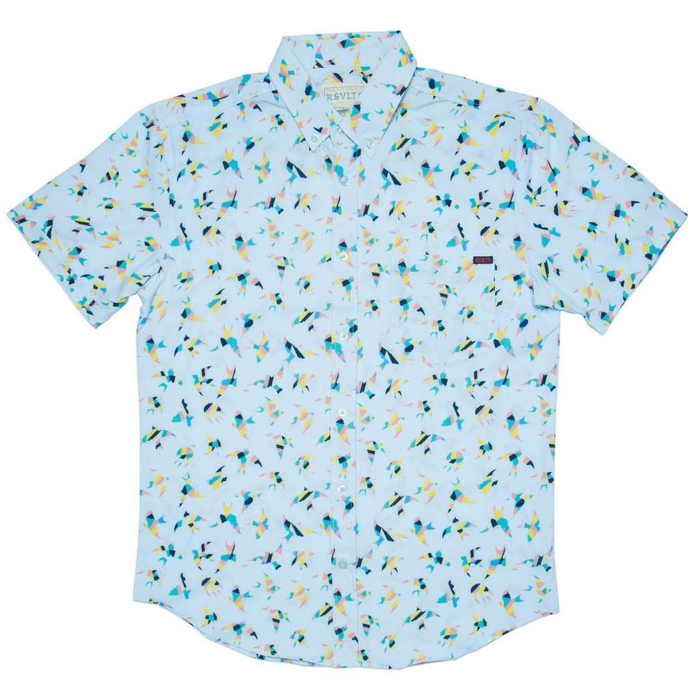 RSVLTS Birds of Play KUNUFLEX Short Sleeve Shirt in Blue — detail 2