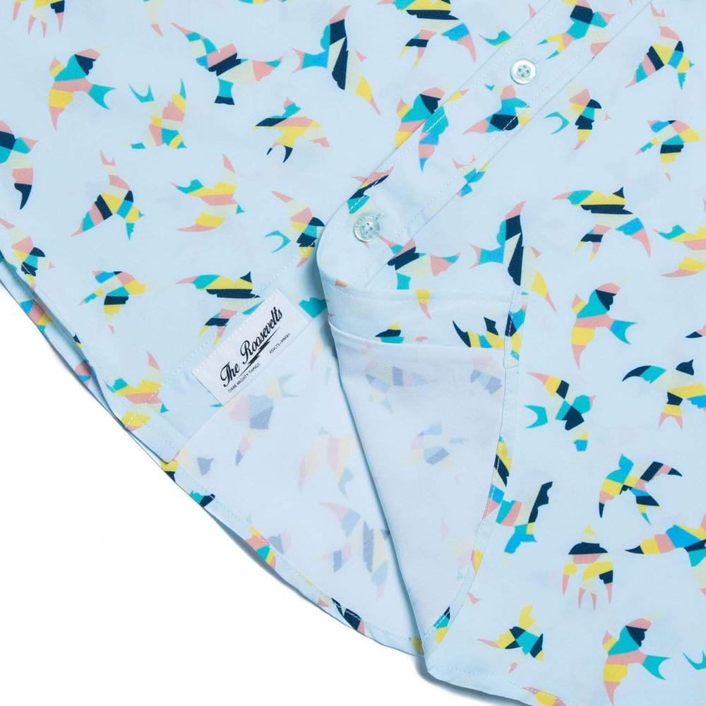 RSVLTS Birds of Play KUNUFLEX Short Sleeve Shirt in Blue — detail 9