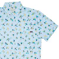 RSVLTS Birds of Play KUNUFLEX Short Sleeve Shirt in Blue — front view