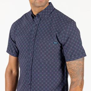 RSVLTS Midnight Mosaic KUNUFLEX Short Sleeve Shirt in Blue — front view