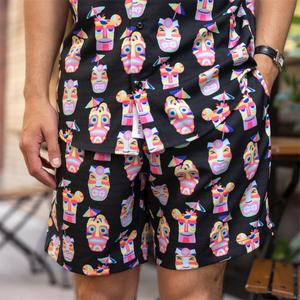RSVLTS Tipsy Tiki Hybrid Shorts in Black — front view
