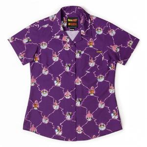 RSVLTS The Many Forms of Buu Women's KUNUFLEX Short Sleeve Shirt in Purple — front view