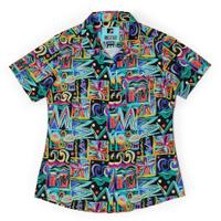 RSVLTS Panama City Beach Women's KUNUFLEX Short Sleeve Shirt in Multicolor — front view
