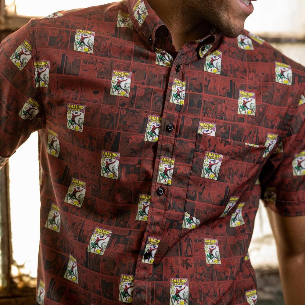 RSVLTS Amazing Fantasy KUNUFLEX Short Sleeve Shirt in Brown — detail 15