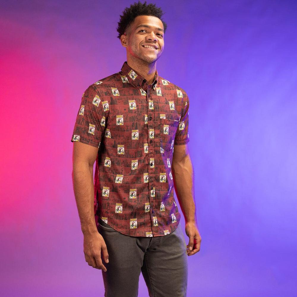 RSVLTS Amazing Fantasy KUNUFLEX Short Sleeve Shirt in Brown — detail 13