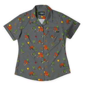 RSVLTS Jumpin' Jackalopes Women's KUNUFLEX Short Sleeve Shirt in Green — front view