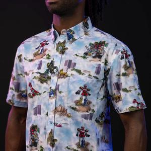 RSVLTS It's Morphin Time KUNUFLEX Short Sleeve Shirt in Blue — front view