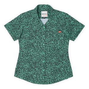 RSVLTS Squiggle Zoo Women's KUNUFLEX Short Sleeve Shirt in Black — front view