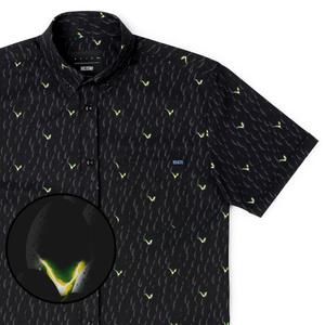 RSVLTS Hatching Horrors KUNUFLEX Short Sleeve Shirt in Black — front view