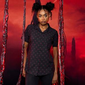 RSVLTS Demogarden Women's KUNUFLEX Short Sleeve Shirt in Black — front view
