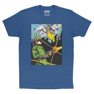 RSVLTS Firespray Comic Panel Crewneck Tee in Blue — front view