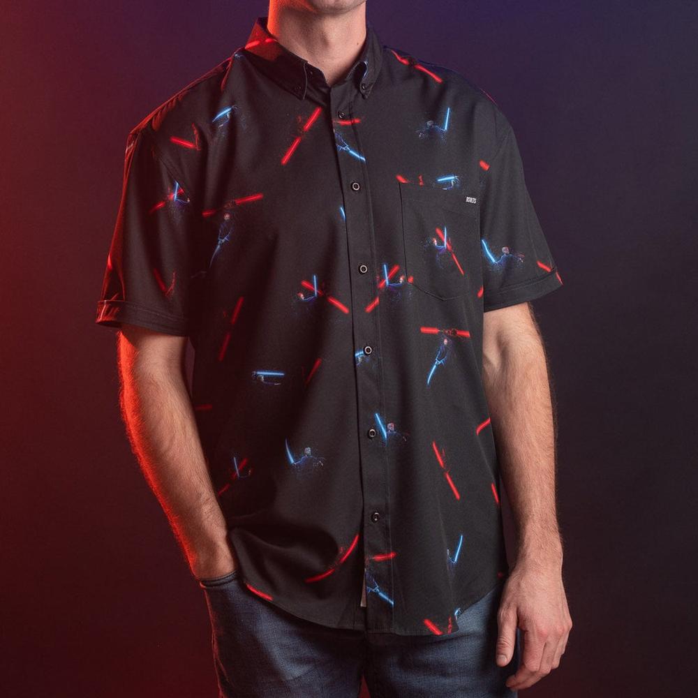 RSVLTS Duel of Fates KUNUFLEX Short Sleeve Shirt in Black — detail 4