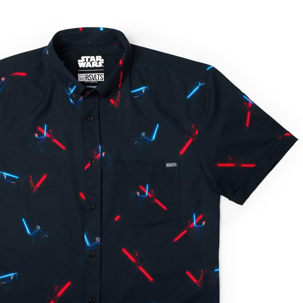 RSVLTS Duel of Fates KUNUFLEX Short Sleeve Shirt in Black — front view