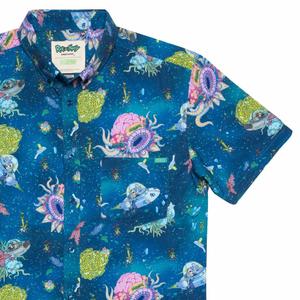 RSVLTS Adventures With Grandpa KUNUFLEX Short Sleeve Shirt in Blue — front view