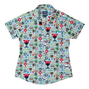 RSVLTS Sonic Essentials Women's KUNUFLEX Short Sleeve Shirt in Multicolor — front view