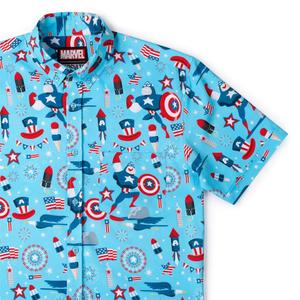 RSVLTS Rogers Red Glare KUNUFLEX Short Sleeve Shirt in Blue — front view