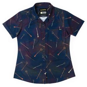 RSVLTS Ollivander’s Best Women's KUNUFLEX Short Sleeve Shirt in Blue — front view