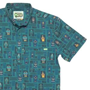 RSVLTS Atomic Automatons KUNUFLEX Short Sleeve Shirt in Green — front view