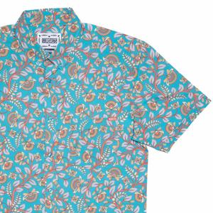 RSVLTS Kalamkari KUNUFLEX Short Sleeve Shirt in Blue — front view