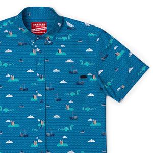 RSVLTS Loch the Boat KUNUFLEX Short Sleeve Shirt in Blue — front view