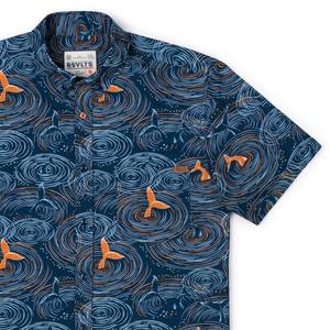RSVLTS Whale Tales KUNUFLEX Short Sleeve Shirt in Blue — front view