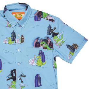 RSVLTS Reptar On Ice KUNUFLEX Short Sleeve Shirt in Blue — front view
