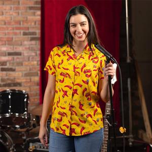 RSVLTS The Great Gonzo Women's KUNUFLEX Short Sleeve Shirt in Red — front view