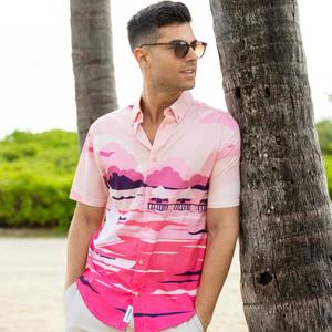 RSVLTS Tahiti KUNUFLEX Short Sleeve Shirt in Pink — front view