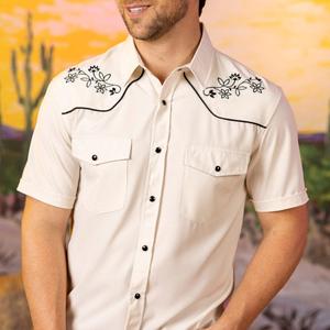 RSVLTS Wayward Plains Roper Short Sleeve Shirt in Neutral — front view