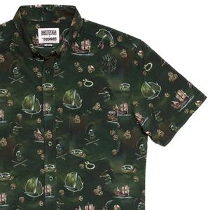 RSVLTS Ye Intruders Beware KUNUFLEX Short Sleeve Shirt in Green — front view
