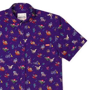RSVLTS Lazer Dinos KUNUFLEX Short Sleeve Shirt in Purple — front view