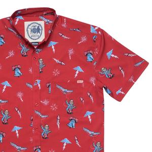 RSVLTS Benny and the Bolts KUNUFLEX Short Sleeve Shirt in Red — front view