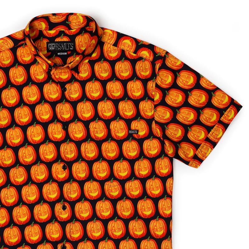 RSVLTS Winky, the One-Eyed Pumpkin KUNUFLEX Short Sleeve Shirt in Orange — front view