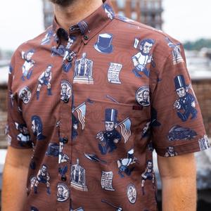 RSVLTS Honest Abe KUNUFLEX Short Sleeve Shirt in Brown — front view