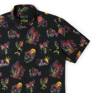 RSVLTS Fluorescent Frights KUNUFLEX Short Sleeve Shirt in Black — front view
