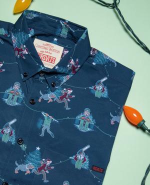 RSVLTS Joy To The World KUNUFLEX Short Sleeve Shirt in Blue — front view