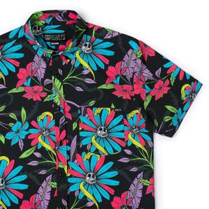 RSVLTS Doom and Bloom KUNUFLEX Short Sleeve Shirt in Black — front view