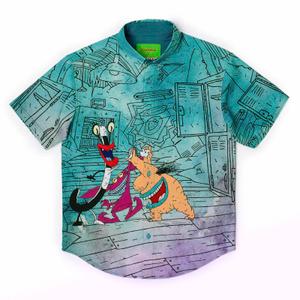 RSVLTS AAAHH-Five!!! KUNUFLEX Short Sleeve Shirt in Blue — front view
