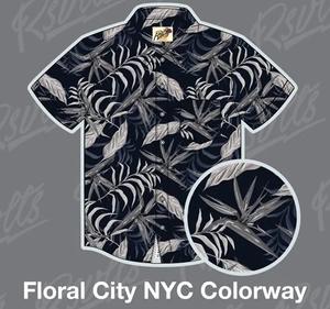 RSVLTS Floral City – New York 2023 KUNUFLEX Short Sleeve Shirt in Blue — front view