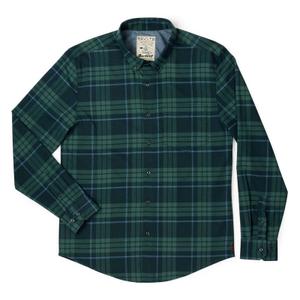 RSVLTS Jean-Plaid Flan Damme BorlandFlex Long Sleeve Flannel in Green — front view