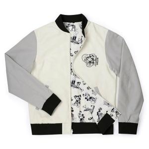 RSVLTS Steamboat Mickey Reversible Bomber Jacket in White — front view
