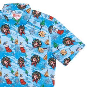 RSVLTS Wreaths and Ross KUNUFLEX Short Sleeve Shirt in Blue — front view