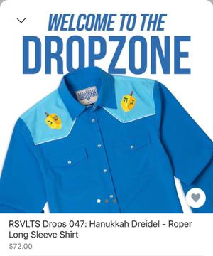 RSVLTS Hanukkah Dreidel Long Sleeve Shirt in Blue — front view