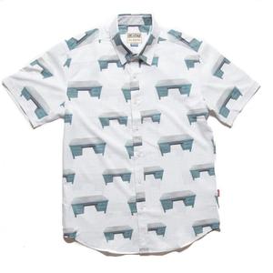RSVLTS Steel Desk KUNUFLEX Short Sleeve Shirt in White — front view