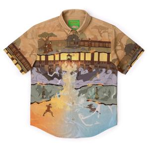 RSVLTS Crossroads of Destiny KUNUFLEX Short Sleeve Shirt in Brown — front view