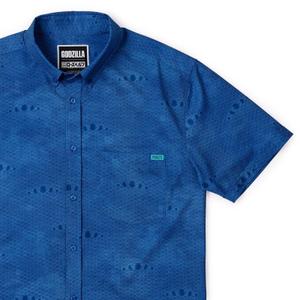 RSVLTS Pacific Coast Kaiju KUNUFLEX Short Sleeve Shirt in Blue — front view